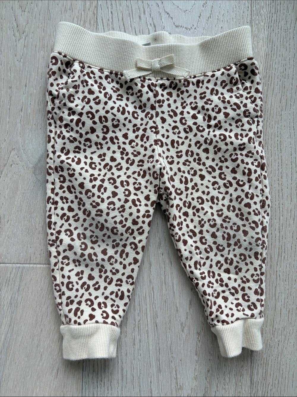 Janie and Jack Cream Joggers with Brown Leopard Print
